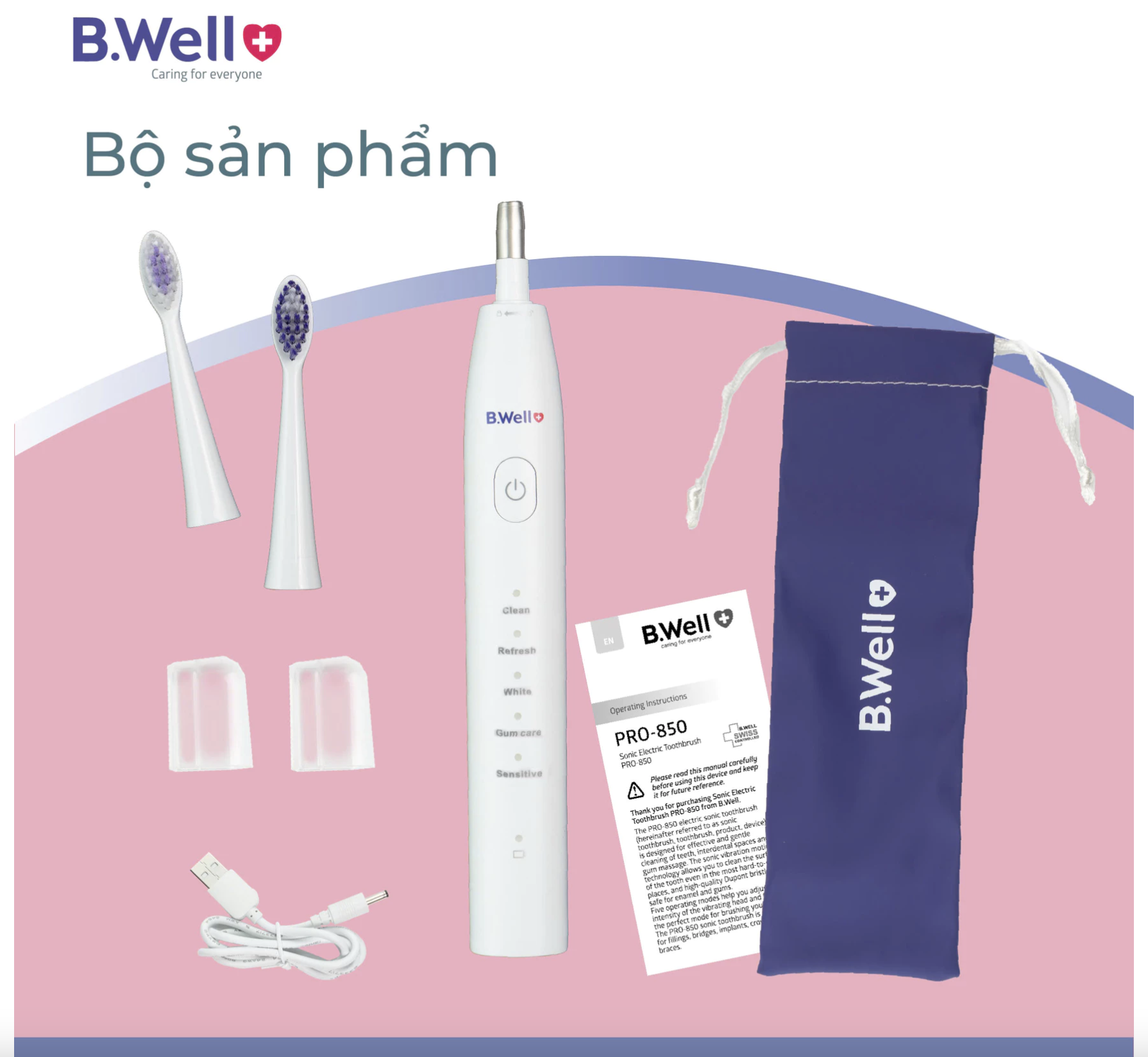 Bàn chải điện B.Well Swiss PRO-850 Thụy Sỹ - HÀNG CHÍNH HÃNG